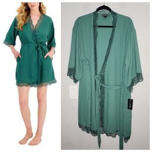 NWT Macy's I.N.C. International Concepts Green Lace Trim Short Robe XL